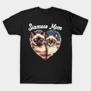 Cat Mom 4th of July Siamese Cat Heart T-Shirt